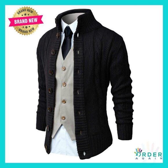 Other - Long Sleeve Cable Knit Cardigan Slim Fit Classic Vintage Y2K Minimal Chic